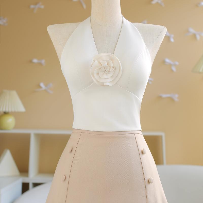  SÒ VINTAGE - ZORY Áo croptop kèm hoa cài chun lưng co dãn 