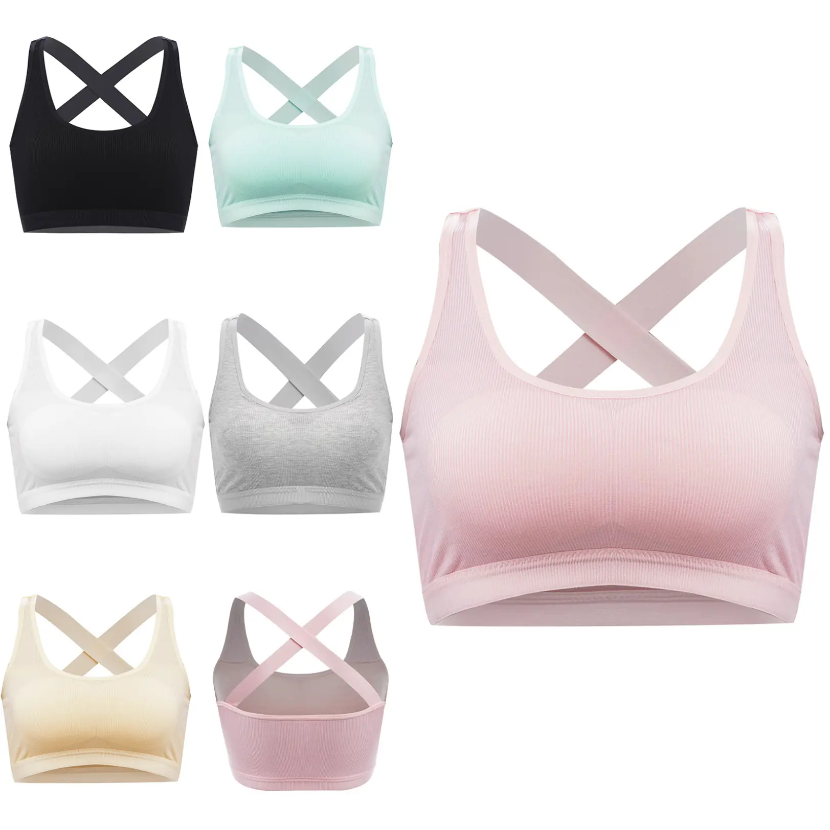 Renvena Kids Girls' Sleeveless Removable Chest Pads Athletic Sports Bra Yoga Gymnastics Workout Cami Top