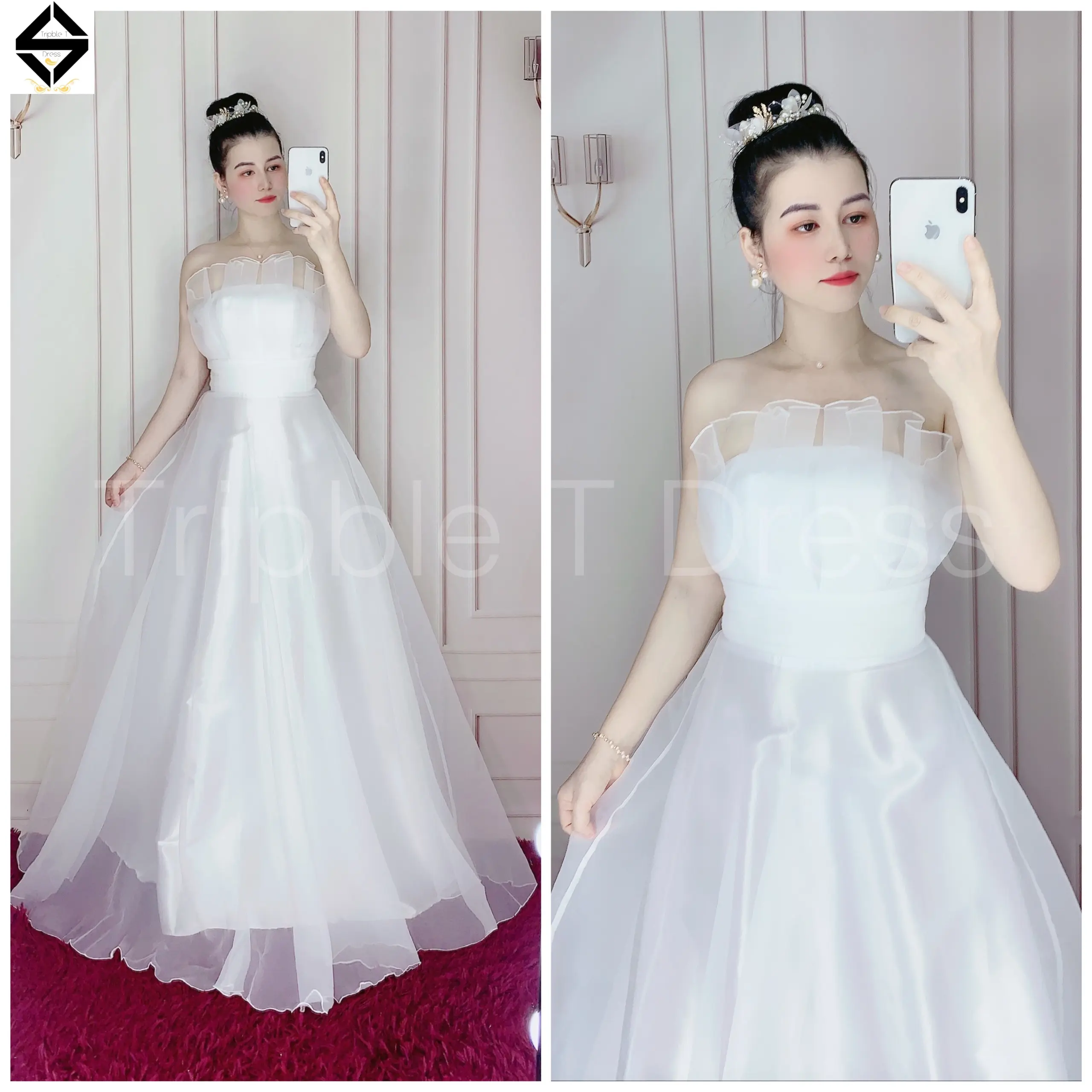 Đầm maxi mặc cưới cúp xếp ly bo eo con kiến TRIPBLE T DRESS - size S/M/L - MS1Y