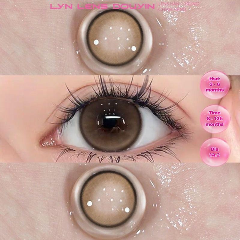 Lyn Lens - Kính áp tròng nâu tây sáng viền mờ sang chảnh giãn nhẹ 14.2 (Xavia brown - 0 đến 7 độ)