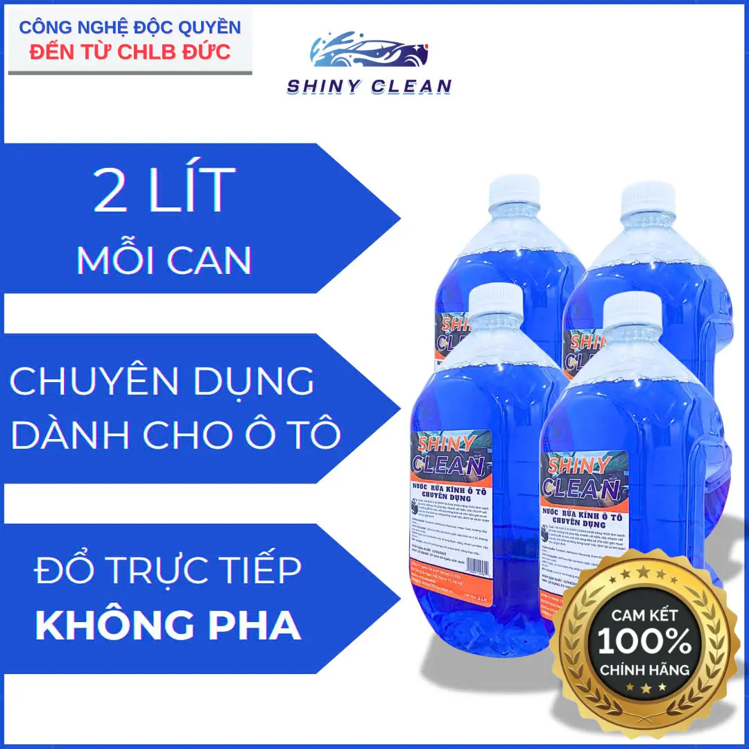 [Thùng 4 Can - 8 Lít] Nước Rửa Kính Chuyên Dụng Dành Cho Ô Tô SHINY CLEAN Chính Hãng, Đổ Trực Tiếp (Không Pha), Phù Hợp Với Mọi Dòng Xe
