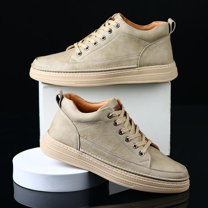 Giày SNEAKER nam 3 màu cổ lửng da NAPPA nâu, đen, kem bee đế cao su đúc tăng chiều cao 3cm