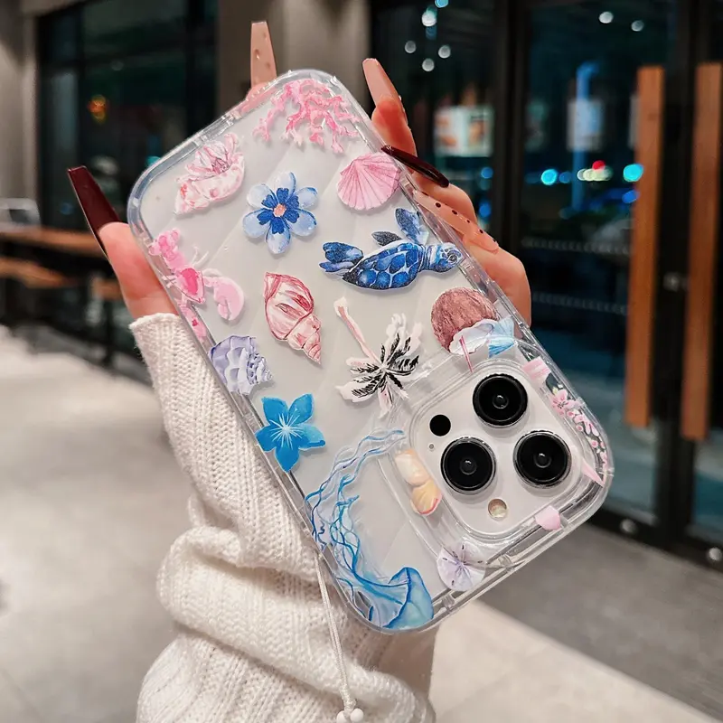 Mermaid Themed Phone Case with Beaded Lanyard, Cute Phone Protective Cover, Phone Accessories Compatible with Iphone 11 12 13 14 15 Pro Max, Casing, Protection 4