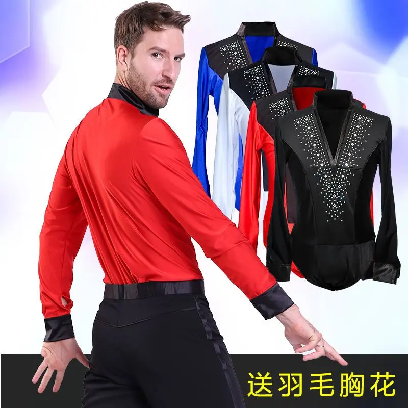 Quần Áo Khiêu Vũ Latin Cho Nam, Hàng Mới Về, Áo, Trang Phục Biểu Diễn Khiêu Vũ Latin Vuông Đi Bộ, Trang Phục Dây Ngược, Váy Khiêu Vũ Cho Nam, Dài Tay 2