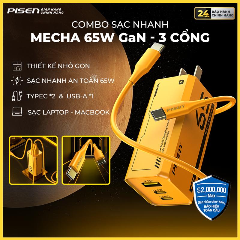 [PISEN] Bộ sạc nhanh 65W hỗ trợ nhiều giao thức sạc nhanh khác nhau QC4.0+, PD3.0, AFC, FCP, PE, PPS, công nghệ Gallium Nitride sạc nhanh hơn và an toàn hơn | PISEN Pro GaNUltra 65W 2C1A - Model: TS-C137(Mecha) | Bảo hành chính hãng 24 tháng