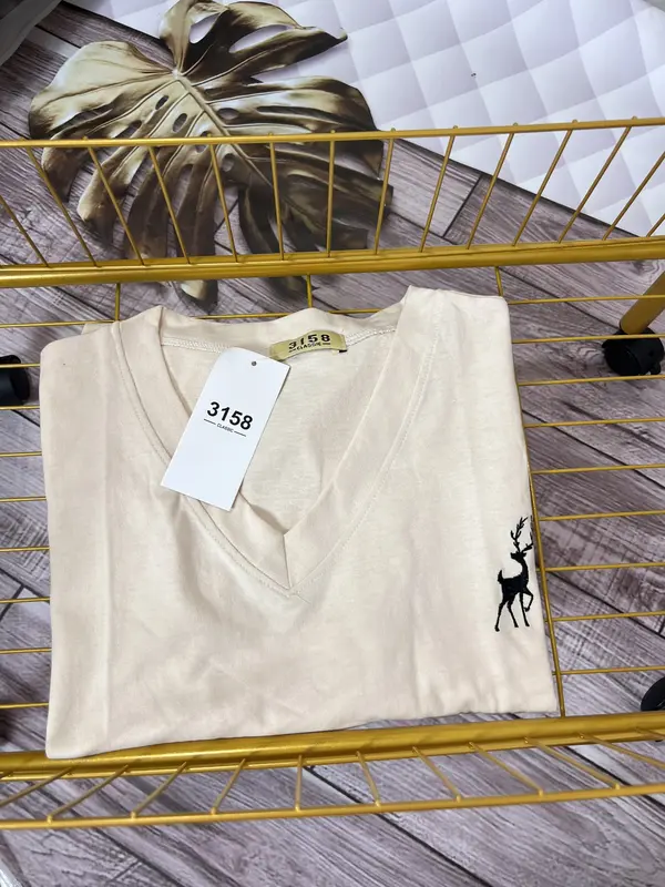 [Mua 3 áo tặng 1 áo] Áo Phông Cổ Tim thêu hươu Form Rộng Tay Lỡ Cotton Khô 1358 QC 4