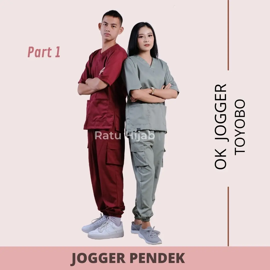 [RatuHijabCilacap] Baju Jaga Ok Oka Celana Jogger Cargo Bahan Toyobo Lengan Pendek Atasan Kerah V Wanita