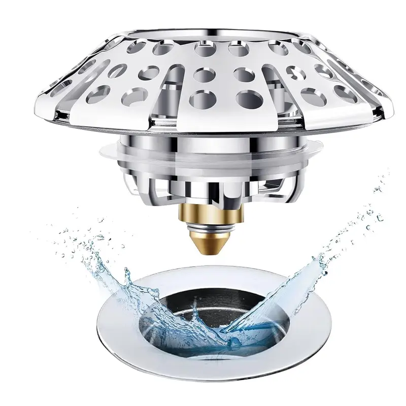 Bathroom Sink Drain Stopper, 3-in-1 Pop Up Tub Drain Hair Catcher, Drain Cover with Strainer for 1-3/8 To 2in Bath Drain Hole 0