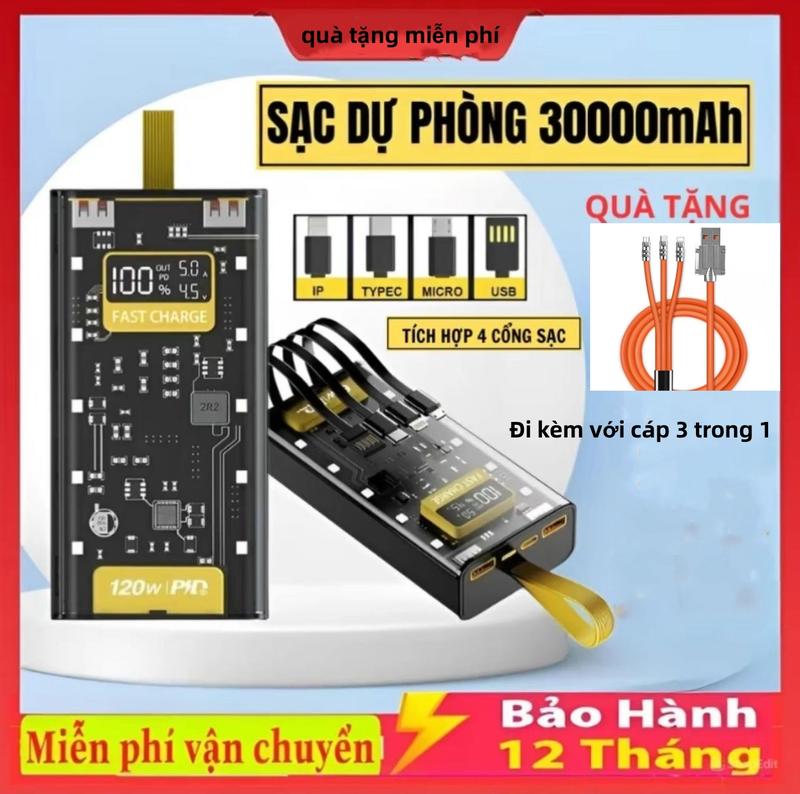   Đi kèm với cáp 3 trong 1 Sạc Dự Phòng HB32 30.000MAH Sạc Nhanh PD 120W 20W,Thiết Kế Trong  Cường Độ Dòng Điện   Ampe  Có Đèn Ngủ Sạc Pin 