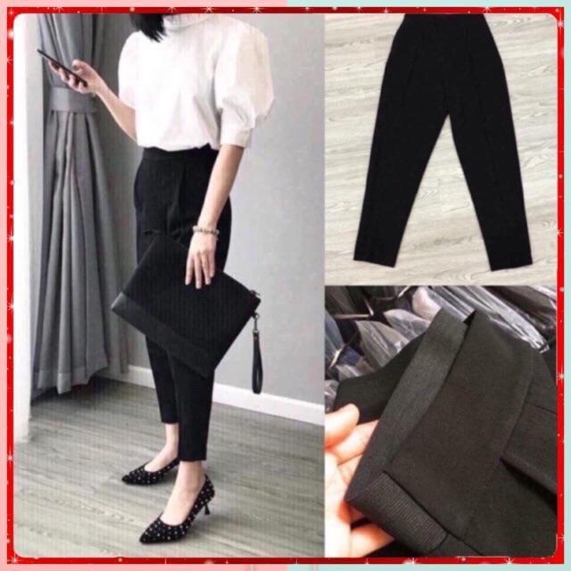 Quần tây baggy nữ đi học lưng chun sau co giãn khóa kéo hông sườn chất vải mềm màu đen Quần vải nữ cạp chun mặc công sở Women Pants