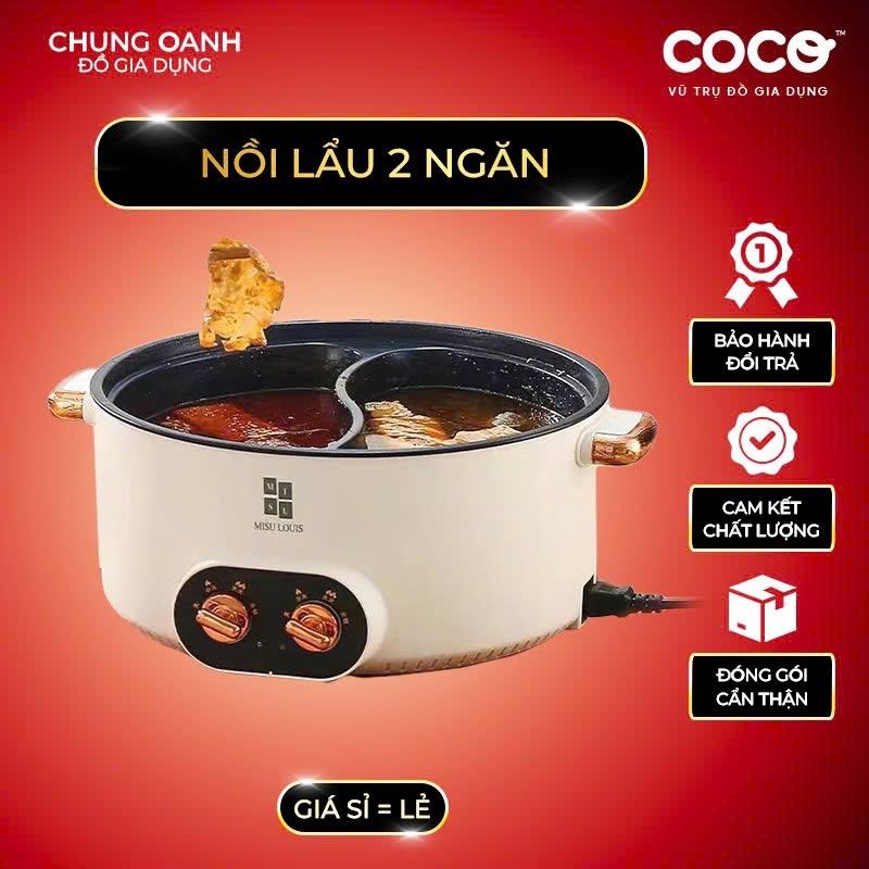 Nồi Lẩu Điện 2 Ngăn Đa Năng Misu Louis, Size To Dung Tích 5l, Đường Kính 32cm, Chống Dính, Chiên, Xào, Rán. Nồi Điện