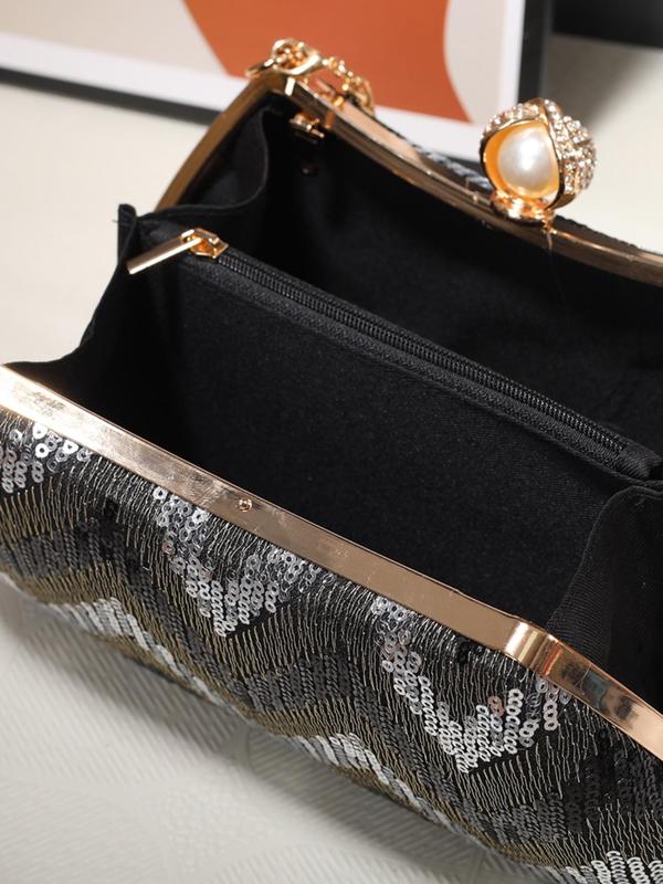 Women's Elegant Chevron Quilted Evening Bag, Exquisite Trendy Clutch Bag, Fashionable Bag for Party Decoration 3