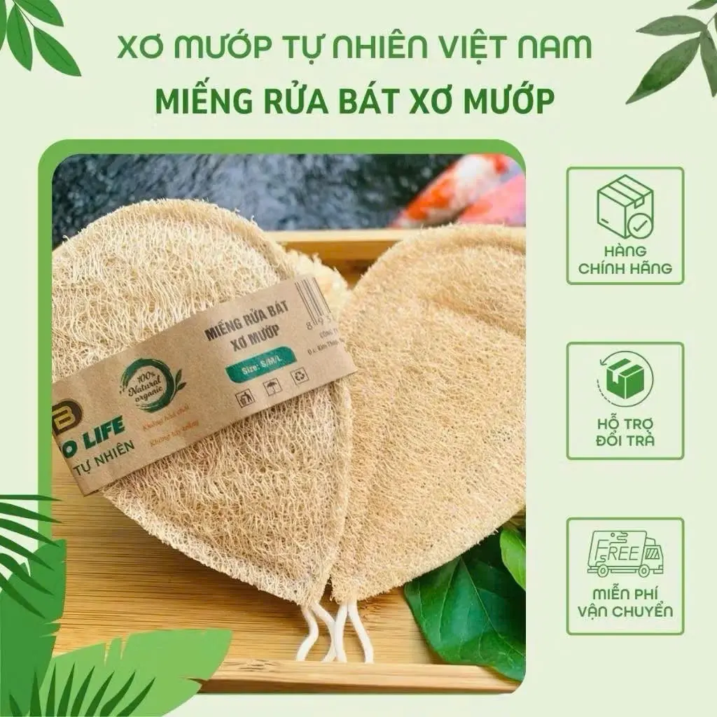Miếng Rửa Chén Đĩa Xơ Mướp Oval KB Ecolife Hoàn Toàn Tự Nhiên Không Hóa Chất Tẩy Trắng Tạo Bọt Rửa Sạch Chén Bát loofah  rag mieng rua