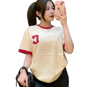 ( In Chữ C ) Áo Thun Tay Ngắn Babyteee Form Vừa Xinh Xắn - Shop Tiến Linh Nữ Women Top Tim Voi Cổ Tròn Nhung Xanh Dương thông thường khỏe mạnh