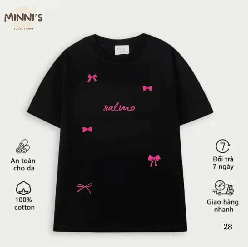 Áo thun in hình nơ hồng dễ thương, Áo thun Unisex, chất cotton cổ tròn tay ngắn thoáng khí top, women Voi Dệt