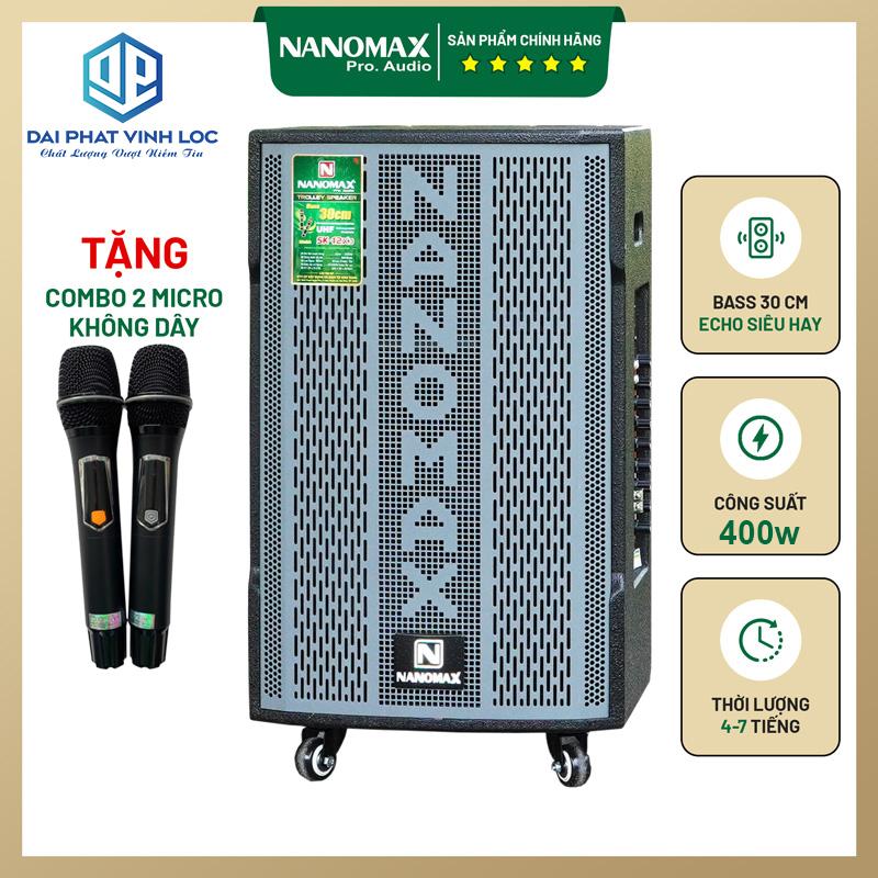 Loa Kéo Nanomax SK-12X5 400W Bass 30cm Bluetooth Tặng Hai Micro Cao Cấp UHF Chống Hú