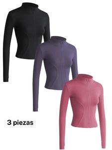 Chaqueta deportiva de cuello alto con cremallera para mujer, camiseta deportiva de manga larga, ropa deportiva para mujer para uso en interiores y al aire libre