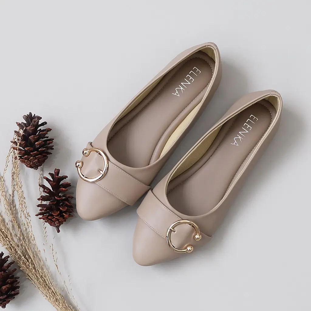 Sepatu Wanita Jumbo Qeena Cream Sepatu Big size 36 40 41 42 43 44 45 Flatshoes Ukuran Besar Elenka Shoes Sepatu Kerja