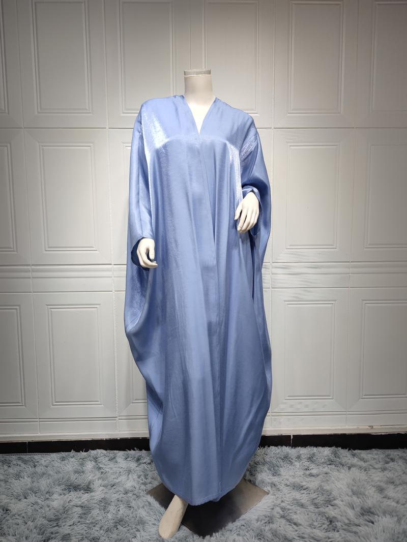 Product Introduction of 1pcs new solid color plus size ladies dress Muslim fashion bat sleeve robe 21