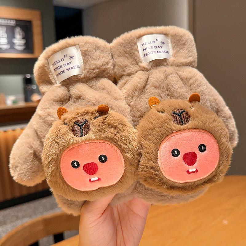 Cute Bear Plush Children's Gloves Autumn and Winter Windproof Warm All-Inclusive Gloves Men's and Women's Children & Baby Baby Finger Gloves 3
