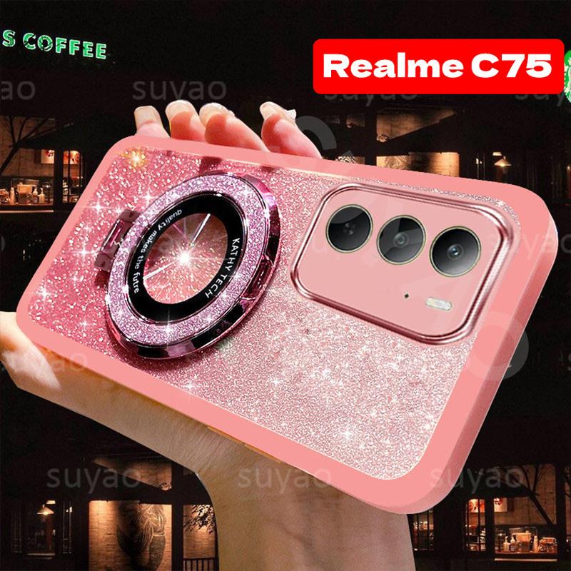 Ốp Điện Thoại Realme C75, Dành Cho Realme C75 2024, Có Giá Đỡ Nhẫn Lấp Lánh, Chống Sốc, Từ Tính, Ốp Lưng Mềm Mỏng Cô Gái Dễ Thương Sang Trọng, Ốp Lưng Ốp Lưng Chống Sốc, Ốp Lưng Toàn Vỏ, Thích Hợp Cho RealmeC75 Và C75, Chất Liệu TPU Phụ Kiện Phone 1