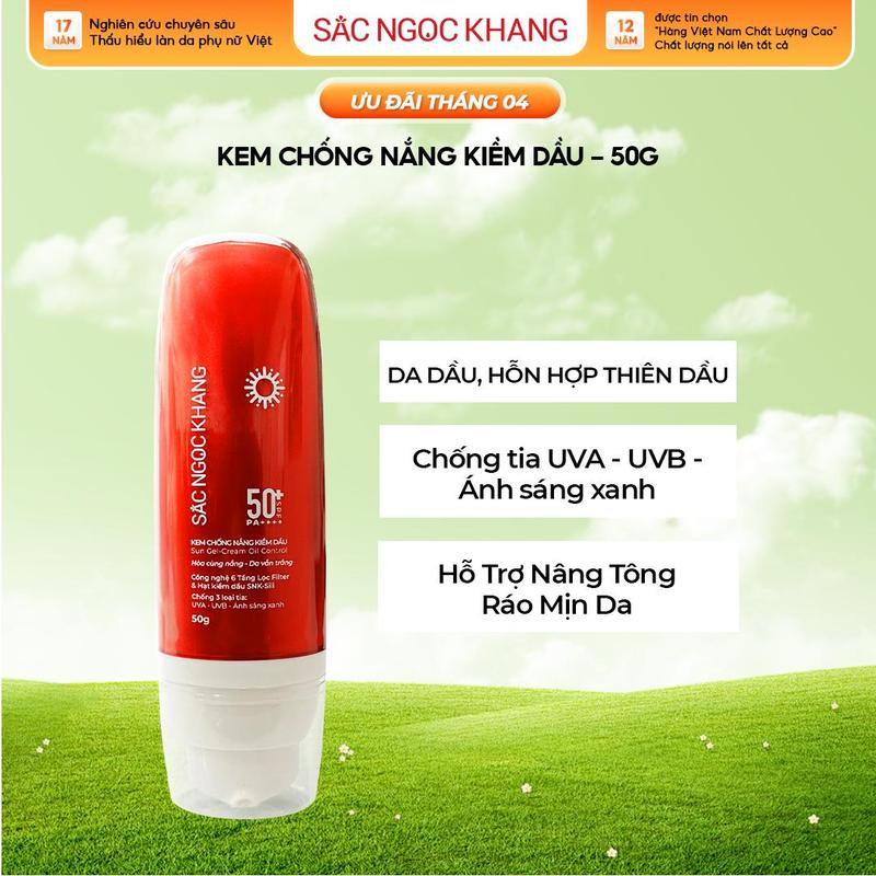 Kem Chống Nắng Kiềm Dầu Sắc Ngọc Khang Mới 50G - Hỗ Trợ Nâng Tông Tự Nhiên Hạn Chế Lão Hóa, Làm Đẹp Da Skincare Sunscreen