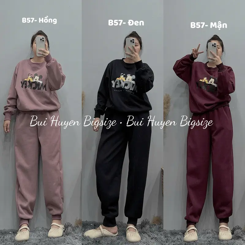 B57-Bộ Nỉ Bông Áo Dài Quần Dài Bo Gấu In Hình Mickey BIGSIZE 60-95KG 2