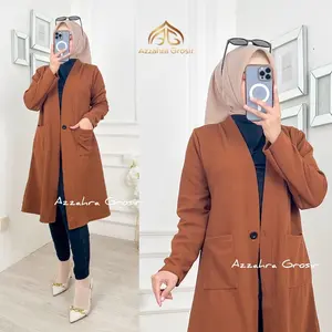 AG - Milano Cardigan Wanita Panjang Korea Style Fashion Muslim Outer Atasan Baju Kardigan Kaos Kancing Tebal Oversize