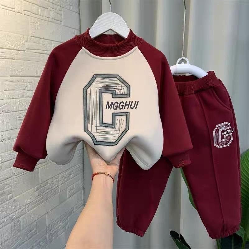 [ Ha duyeen Kids ] Bộ quần áo Nỉ Trần Bông Dày chữ C 2 màu bé trai siêu ấm áp 7-30kg Bé trai