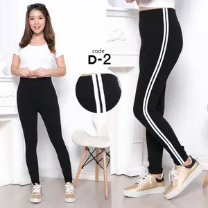 CELANA LEGGING IMPORT HIGHWAIST LIS 2 PUTIH / LEGING IMPORT STRIP / CELANA LEJING WANITA