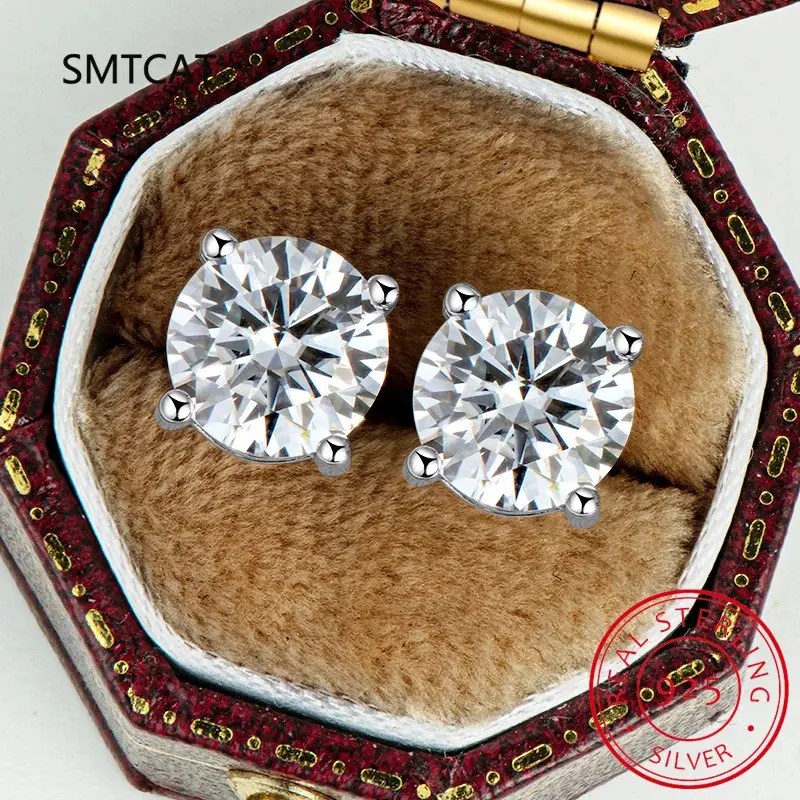 Bông Tai Đinh tán Moissanite, Bạc Sterling 925 100%, 2 Carat Thật, 8Mm, Đinh Bốn Móng, Dành Cho Phụ Nữ, Đồ Trang Sức Tốt Cho Đám Cưới Lấp Lánh 5