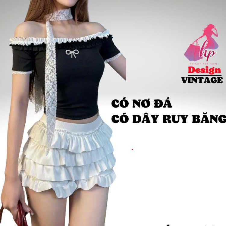 Áo trễ vai kiểu bèo ôm body kèm dây, áo thun cộc tay nữ màu đen trắng co giãn mùa đông tôn dáng sang chảnh G970 Kem Women Top