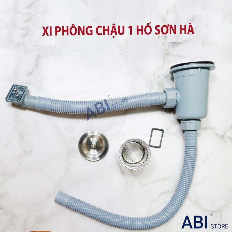 Xi phông chậu rửa bát 1 hố Sơn Hà, xi phông ống xả nhựa rọ rác inox