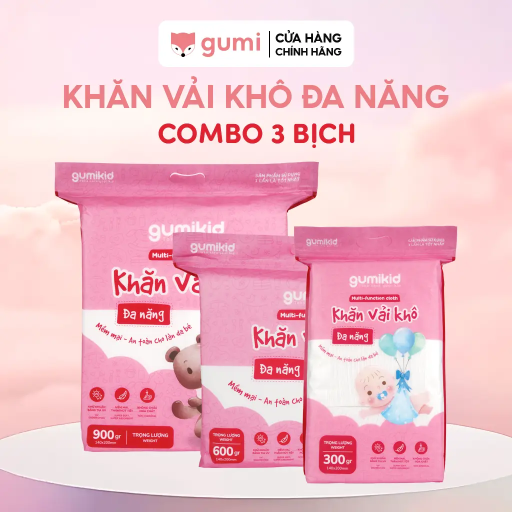 (Mall) (TẶNG TÚI 300GR) Combo 2 TÚI 900GR VÀ 600GR KHĂN VẢI KHÔ ĐA NĂNG DÀNH CHO MẸ VÀ BÉ GUMI Cho Bé