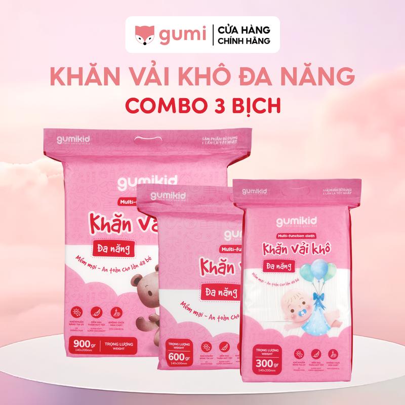 (Mall) (TẶNG TÚI 300GR) Combo 2 TÚI 900GR VÀ 600GR KHĂN VẢI KHÔ ĐA NĂNG DÀNH CHO MẸ VÀ BÉ GUMI Cho Bé
