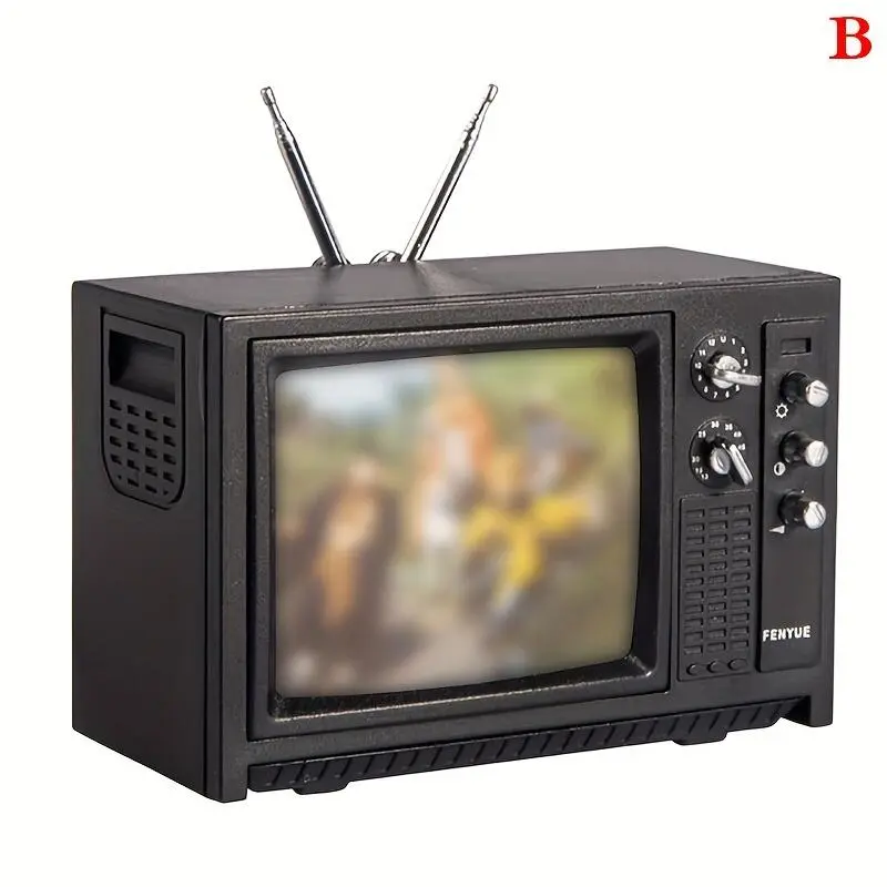 Retro Miniature TV Set with Antenna - Black Plastic, Detailed Controls, Collectible Micro Furniture for Dollhouse Living Room Scene, Suitable for Adults and Teens 14, Vintage, Props, Perfect for Room Decor