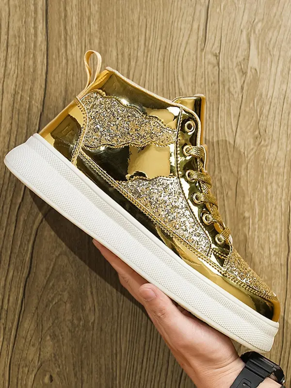 Fashionable Glitter High Top Skate Shoes, Comfortable Sports Shoes for Men & Women, Lightweight Breathable Sports Shoes for Daily Wear, Trainer 5