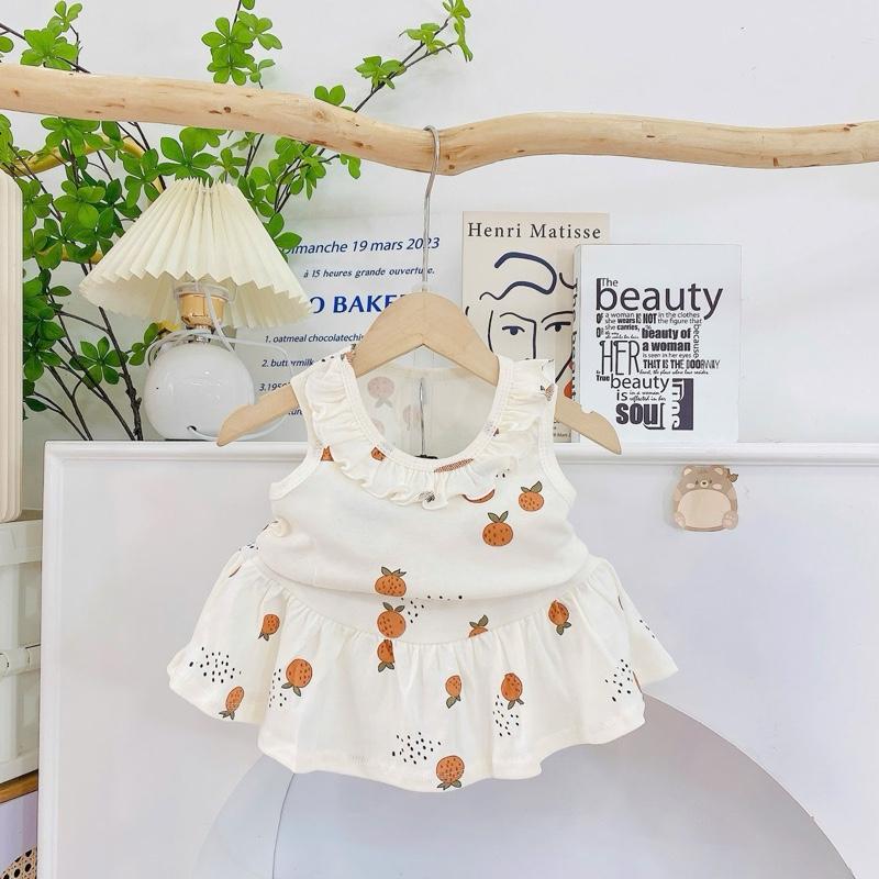 Set váy sát nách cổ bèo, Chất Cotton, mềm mịn mát cho bé gái mặc đi học đi chơi! 2