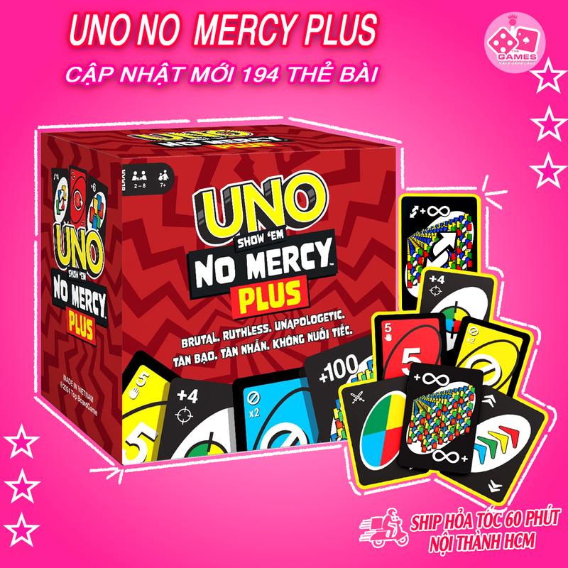 Bài UNO NO MERCY Plus 194 lá không thương xót cao cấp, cuộc chơi nâng cấp luật chơi khắc nghiệt, trò chơi thẻ bài UNO