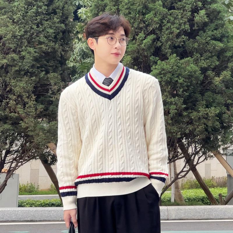 Áo Sweater Cable-Knit Len Dệt Kim Lông Cừu - Local Brand Revvour áo  len cổ tim áo cardigan  rvr Menswear Nam