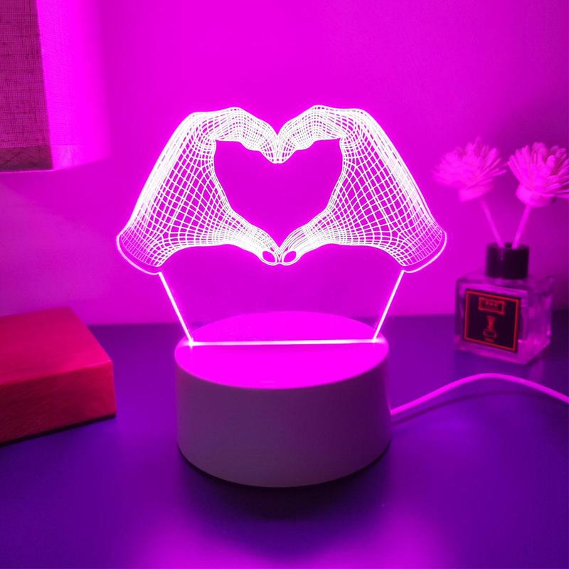 3D Heart Shaped LED Night Light, USB Powered Desktop Atmosphere Light, Creative Night Lamp for Bedroom Home Room Decor 0