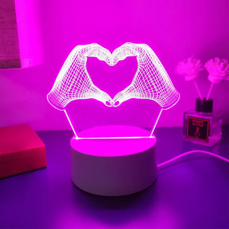 3D Heart Shaped LED Night Light, USB Powered Desktop Atmosphere Light, Creative Night Lamp for Bedroom Home Room Decor 0