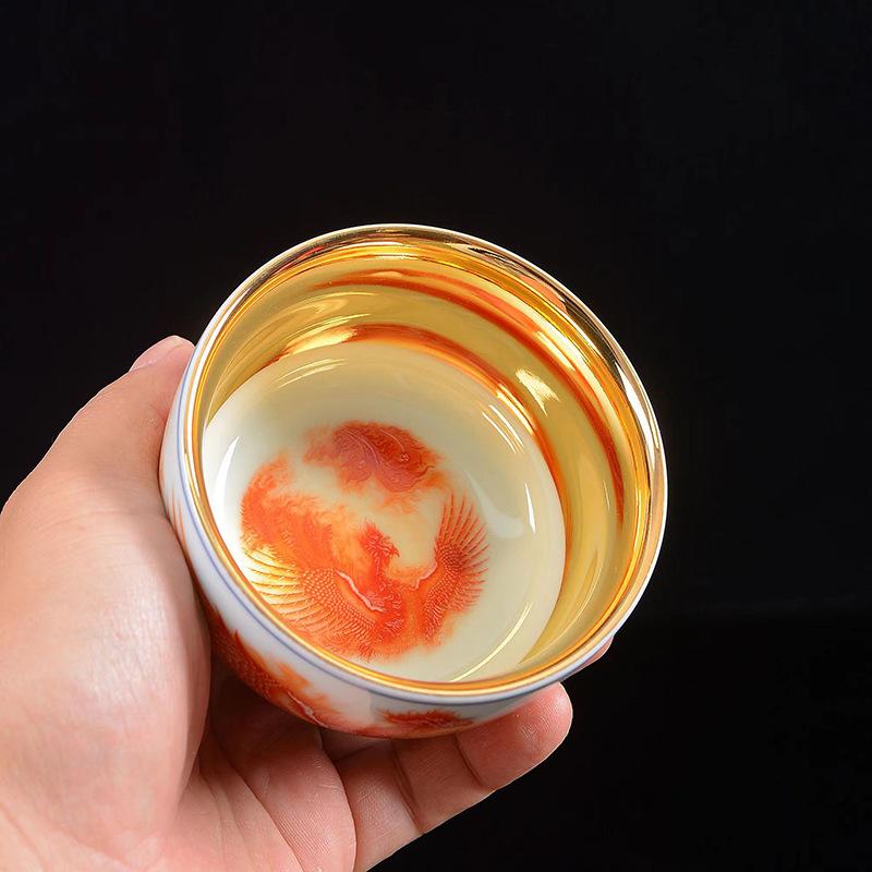 Product Introduction of 24K Gold Silk Dragon and Phoenix Jianzhan Master Cup Tea Cup White Jade Gilding Tea Cup Porcelain Kung Fu Tea Set Single Cup 21
