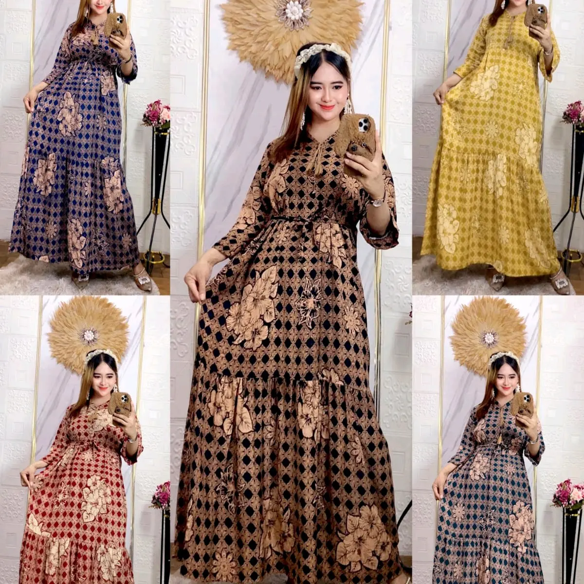 'Gamis rayon bunga | Gamis tali tassel | baju Wanita Muslim Motif Cantik Kombinasi - Dress Nyaman Katun rayon