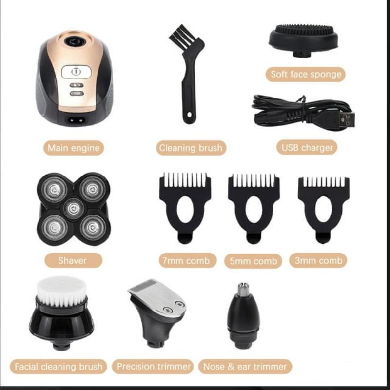 5 in 1 Electric Shaver, 1 Box Waterproof USB Rechargeable Rotary Shaver with Nose Hair Trimmer Head & More Accessories, Wet and Dry Use Shaver for Men 5