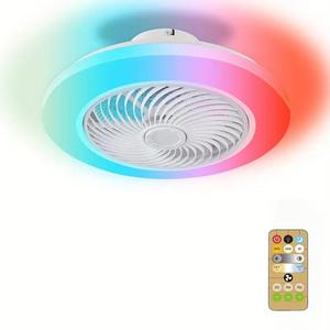 Smart RGB Ceiling Fan with Remote Control, Dimmable Color Changing LED Ambient Bedroom Light, LCeiling Fans with Lights for Home