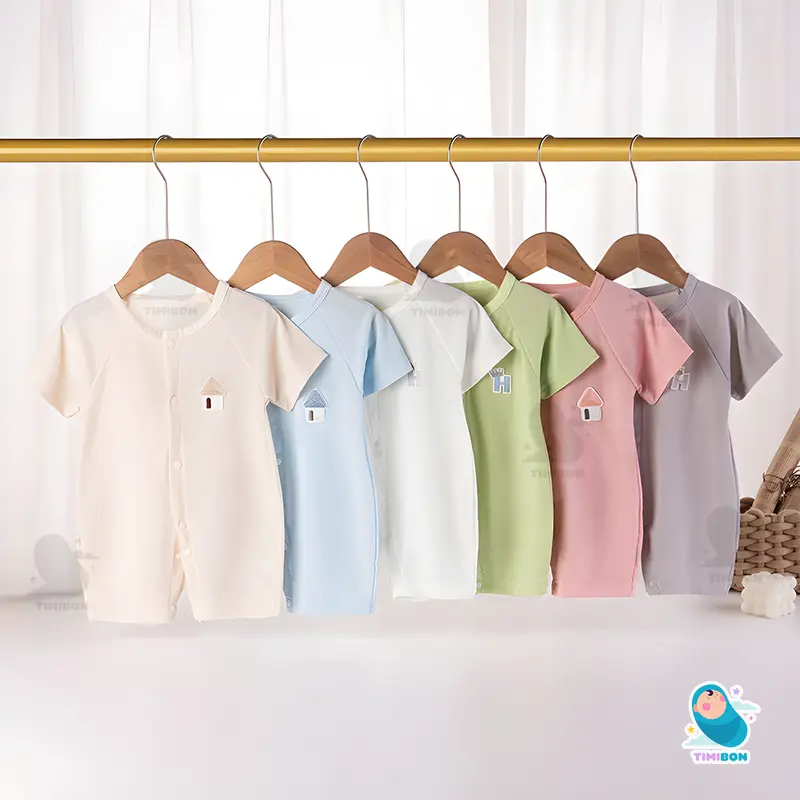 [ Vải Thun Lạnh ] Áo Liền Quần Ngắn Tay, Bodysuit Đùi Cho Bé Trai Bé Gái Sơ Sinh Timibon Kids [BDC34] 1