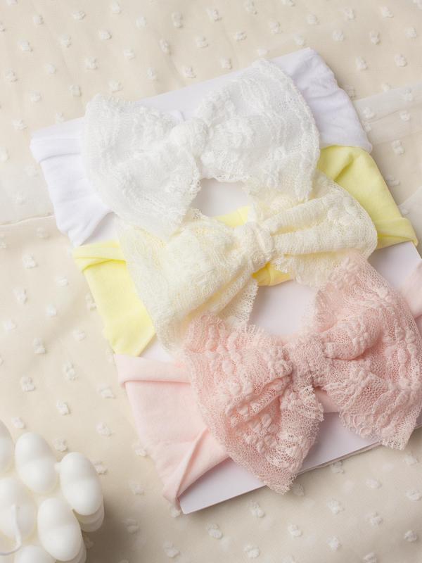 Baby's Bow Decor Contrast Lace Hair Band, Cute Solid Color Stretchy Hair Band Set, Newborn Infant Kids Hair Accessories 9