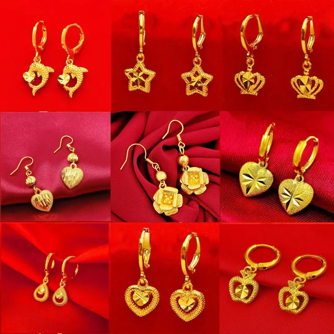 Xiaohongshu Style Water Drop Transfer Bead Leaf Tassel Matte Earrings Copper Gold Plated Heart Earrings Pineapple Stud Earrings