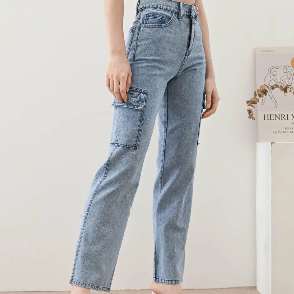 CARGO JEANS WANITA SNOW / HIGHWIAST JEANS CARGO BAGGY JEANS SNOW ACID / Celana Panjang Nyaman Non Stretch